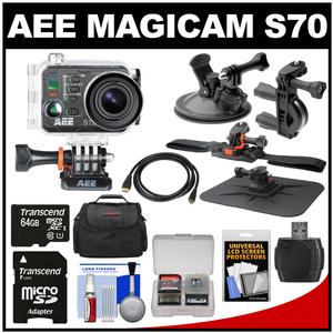 AEE Magicam S70 Wi-Fi Waterproof 1080p HD Video Camera Camcorder with Handlebar Helmet Suction Cup & Dash Mounts + 64GB Card + Case + Tripod + Kit