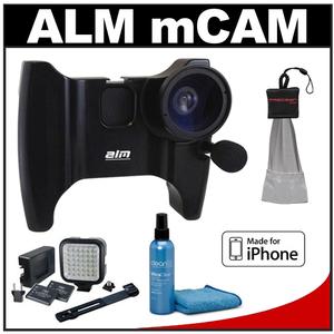 ALM mCAM Stabilizer Mount with Video Lens & Mic for iPhone 4 & 4S (Black) with LED Video Light + Cleaning Kit - Digital Cameras and Accessories - Hip Lens.com