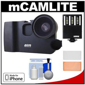 ALM mCAMLITE Stabilizer Mount with Video Lens & Mic for iPhone 4 & 4S (Black) with LED Video Light + Cleaning Kit - Digital Cameras and Accessories - Hip Lens.com