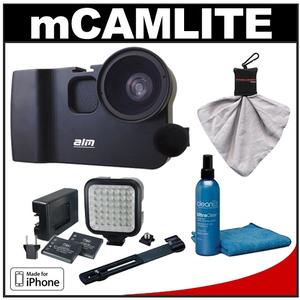 ALM mCAMLITE Stabilizer Mount with Video Lens & Mic for iPhone 4 & 4S (Black) with LED Video Light + Accessory Kit - Digital Cameras and Accessories - Hip Lens.com