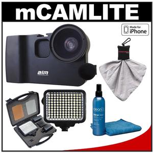 ALM mCAMLITE Stabilizer Mount with Video Lens & Mic for iPhone 4 & 4S (Black) with 10-Piece Pro LED Video Light + Accessory Kit - Digital Cameras and Accessories - Hip Lens.com