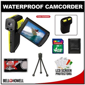 Bell & Howell Splash WV10HD Waterproof HD Digital Video Camera/Camcorder (Yellow) & Case with 4GB Card + Tripod + Accessory Kit - Digital Cameras and Accessories - Hip Lens.com