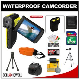 Bell & Howell Splash WV10HD Waterproof HD Digital Video Camera/Camcorder (Yellow) & Case with 8GB Card + Bag + Floating Strap + Table & 48" Tripods + Acces - Digital Cameras and Accessories - Hip Lens.com