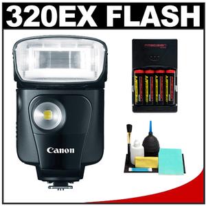 Canon Speedlite 320EX Flash with LED Light with (4) Batteries & Charger + Cleaning Kit - Digital Cameras and Accessories - Hip Lens.com