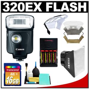 Canon Speedlite 320EX Flash with LED Light with 16GB SD Card + Softbox + Diffuser + (4) Batteries & Charger + Accessory Kit - Digital Cameras and Accessories - Hip Lens.com