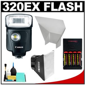 Canon Speedlite 320EX Flash with LED Light with Softbox + Bounce Reflector + (4) Batteries & Charger + Accessory Kit - Digital Cameras and Accessories - Hip Lens.com