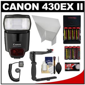 Canon Speedlite 430EX II Flash with Bounce Reflector + Bracket + Shoe Cord + (8) Batteries & Charger + Accessory Kit - Digital Cameras and Accessories - Hip Lens.com