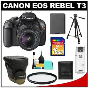 Canon EOS Rebel T3 Digital SLR Camera Body & EF-S 18-55mm IS II Lens with 16GB Card + Battery + Case + Filter + Tripod + Cleaning & Accessory Kit - Digital Cameras and Accessories - Hip Lens.com