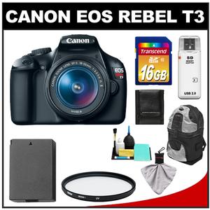 Canon EOS Rebel T3 Digital SLR Camera Body & EF-S 18-55mm IS II Lens with 16GB Card + Battery + Backpack Sling Case + Filter + Cleaning & Accessory Kit - Digital Cameras and Accessories - Hip Lens.com