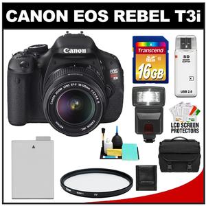 Canon EOS Rebel T3i Digital SLR Camera Body & EF-S 18-135mm IS Lens with 16GB Card + Battery + Case + Filter + Flash + Cleaning & Accessory Kit - Digital Cameras and Accessories - Hip Lens.com