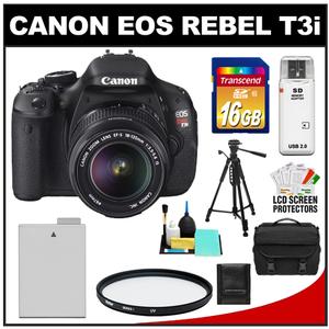 Canon EOS Rebel T3i Digital SLR Camera Body & EF-S 18-135mm IS Lens with 16GB Card + Battery + Case + Filter + Tripod + Cleaning & Accessory Kit - Digital Cameras and Accessories - Hip Lens.com