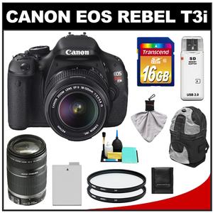 Canon EOS Rebel T3i Digital SLR Camera Body & EF-S 18-135mm IS Lens with 55-250mm IS Lens + 16GB Card + Battery + Case + (2) Filters + Cleaning Kit - Digital Cameras and Accessories - Hip Lens.com