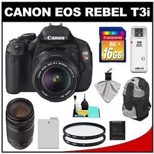 Canon EOS Rebel T3i Digital SLR Camera Body & EF-S 18-135mm IS Lens with 75-300mm III Lens + 16GB Card + Battery + Case + (2) Filters + Cleaning Kit - Digital Cameras and Accessories - Hip Lens.com