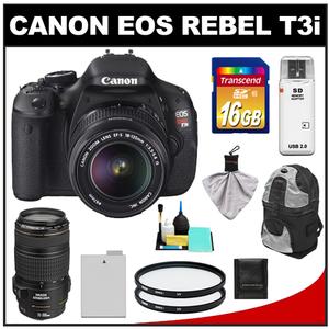 Canon EOS Rebel T3i Digital SLR Camera Body & EF-S 18-135mm IS Lens with 70-300mm IS USM Lens + 16GB Card + Battery + Case + (2) Filters + Cleaning Kit - Digital Cameras and Accessories - Hip Lens.com