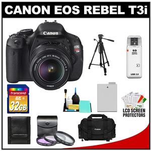 Canon EOS Rebel T3i Digital SLR Camera Body & EF-S 18-55mm IS II Lens with 32GB Card + Battery + Case + 3 (UV  FLD  CPL) Filters + Tripod + Cleaning Kit - Digital Cameras and Accessories - Hip Lens.com