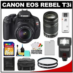 Canon EOS Rebel T3i Digital SLR Camera Body & EF-S 18-55mm IS II Lens with 55-250mm IS Lens + 16GB Card + Battery + Case + (2) Filters + Flash + Cleaning Kit - Digital Cameras and Accessories - Hip Lens.com