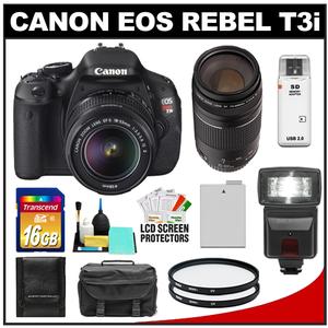 Canon EOS Rebel T3i Digital SLR Camera Body & EF-S 18-55mm IS II Lens with 75-300mm III Lens + 16GB Card + Battery + Case + (2) Filters + Flash + Cleaning Kit - Digital Cameras and Accessories - Hip Lens.com