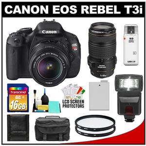 Canon EOS Rebel T3i Digital SLR Camera Body & EF-S 18-55mm IS II Lens with 70-300mm IS USM Lens + 16GB Card + Battery + Case + (2) Filters + Flash Kit - Digital Cameras and Accessories - Hip Lens.com