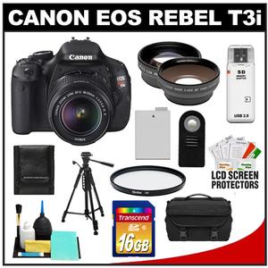 Canon EOS Rebel T3i Digital SLR Camera Body & EF-S 18-55mm IS II Lens with 16GB Card + .45x Wide Angle & 2x Tele Lens + Battery + Remote + Filter + Tripod + Kit - Digital Cameras and Accessories - Hip Lens.com
