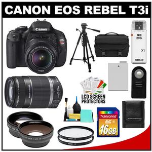Canon EOS Rebel T3i Digital SLR Camera Body & EF-S 18-55mm IS II Lens + 55-250mm IS Lens + 16GB Card + Wide/Tele Lens + Battery + Remote + Filters + Tripod Kit - Digital Cameras and Accessories - Hip Lens.com