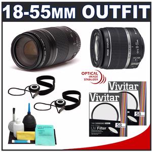 Canon EF-S 18-55mm f/3.5-5.6 IS Zoom Lens & EF 75-300mm f/4-5.6 III Zoom Lens with (2) UV Filters + (2) Cap Keepers + Lens Cleaning Kit - Digital Cameras and Accessories - Hip Lens.com