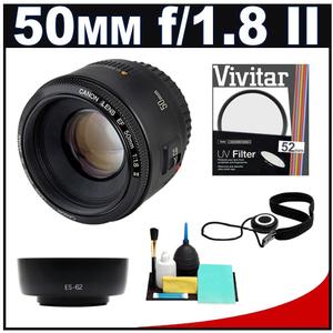 Canon EF 50mm f/1.8 II Lens with ES-62 Hood + UV Filter + Accessory Kit - Digital Cameras and Accessories - Hip Lens.com