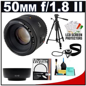 Canon EF 50mm f/1.8 II Lens with ES-62 Hood + UV Filter + Tripod + Accessory Kit - Digital Cameras and Accessories - Hip Lens.com