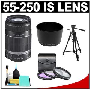Canon EF-S 55-250mm f/4.0-5.6 IS II Zoom Lens with 3 UV/FLD/CPL Filters + Lens Hood + Tripod + Cleaning Kit - Digital Cameras and Accessories - Hip Lens.com