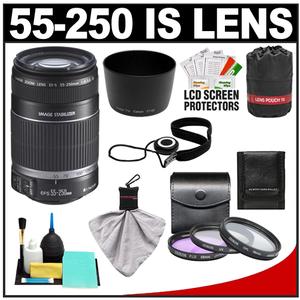 Canon EF-S 55-250mm f/4.0-5.6 IS II Zoom Lens with 3 UV/FLD/CPL Filters + Lens Hood & Pouch + Accessory Kit - Digital Cameras and Accessories - Hip Lens.com