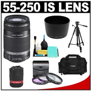 Canon EF-S 55-250mm f/4.0-5.6 IS II Zoom Lens with 2400 Case + 3 UV/FLD/CPL Filters + Lens Hood & Pouch + Tripod + Cleaning Kit - Digital Cameras and Accessories - Hip Lens.com