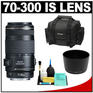 Canon EF 70-300mm f/4-5.6 IS USM Zoom Lens with Case  + Lens Hood + Lens Cleaning Kit - Digital Cameras and Accessories - Hip Lens.com