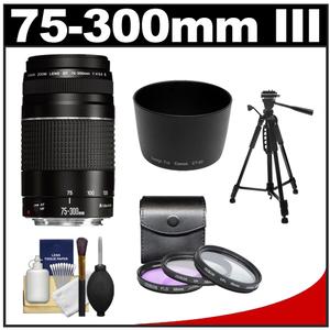 Canon EF 75-300mm f/4-5.6 III Zoom Lens with 3 UV/FLD/CPL Filters + Lens Hood + Tripod + Cleaning Kit - Digital Cameras and Accessories - Hip Lens.com