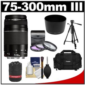 Canon EF 75-300mm f/4-5.6 III Zoom Lens with 2400 Case + 3 UV/FLD/CPL Filters + Lens Hood & Pouch + Tripod + Cleaning Kit - Digital Cameras and Accessories - Hip Lens.com