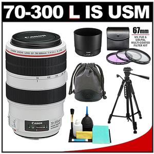 Canon EF 70-300mm f/4-5.6 L IS USM Zoom Lens with 3 UV/FLD/CPL Filters + Tripod + Cleaning Kit - Digital Cameras and Accessories - Hip Lens.com