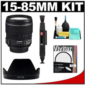 Canon EF-S 15-85mm f/3.5-5.6 IS USM Zoom Lens with EW-78E Hood + UV Filter + Cleaning Kit - Digital Cameras and Accessories - Hip Lens.com