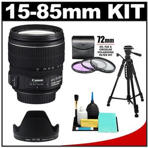Canon EF-S 15-85mm f/3.5-5.6 IS USM Zoom Lens with 3 UV/FLD/CPL Filters + Hood + Tripod Kit - Digital Cameras and Accessories - Hip Lens.com