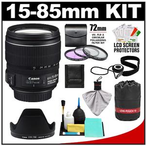 Canon EF-S 15-85mm f/3.5-5.6 IS USM Zoom Lens with 3 UV/FLD/CPL Filters + Hood + Pouch + Accessory Kit - Digital Cameras and Accessories - Hip Lens.com