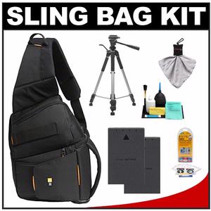 Case Logic Digital SLR Sling Camera Bag/Case (Black) (SLRC-205) with (2) BLS-1 Batteries + Tripod + Accessory Kit - Digital Cameras and Accessories - Hip Lens.com