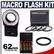 Cobra Macro Ring Light Flash with 62mm Macro Close-Up Filter Set + (4) Batteries & Charger