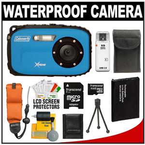 Coleman Xtreme C5WP Shock & Waterproof Digital Camera (Blue) with 8GB Card + Battery + Floating Strap + Case + Accessory Kit - Digital Cameras and Accessories - Hip Lens.com