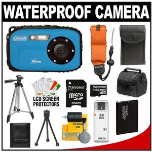 Coleman Xtreme C5WP Shock & Waterproof Digital Camera (Blue) with 8GB Card + Battery + Floating Strap + (2) Cases + Tripod + Accessory Kit - Digital Cameras and Accessories - Hip Lens.com