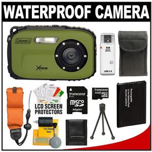Coleman Xtreme C5WP Shock & Waterproof Digital Camera (Green) with 8GB Card + Battery + Floating Strap + Case + Accessory Kit - Digital Cameras and Accessories - Hip Lens.com