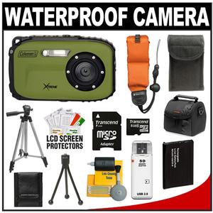 Coleman Xtreme C5WP Shock & Waterproof Digital Camera (Green) with 8GB Card + Battery + Floating Strap + (2) Cases + Tripod + Accessory Kit - Digital Cameras and Accessories - Hip Lens.com