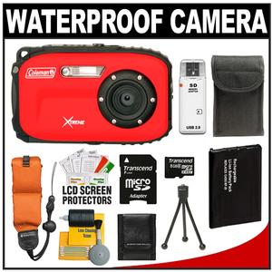 Coleman Xtreme C5WP Shock & Waterproof Digital Camera (Red) with 8GB Card + Battery + Floating Strap + Case + Accessory Kit - Digital Cameras and Accessories - Hip Lens.com