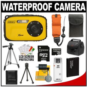 Coleman Xtreme C5WP Shock & Waterproof Digital Camera (Yellow) with 8GB Card + Battery + Floating Strap + (2) Cases + Tripod + Accessory Kit - Digital Cameras and Accessories - Hip Lens.com