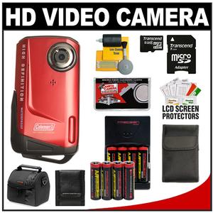 Coleman Xtreme CVW9HD Waterproof 1080p HD Digital Video Camera Camcorder (Red) with 8GB Card + (8) Batteries & Charger + Case + Accessory Kit - Digital Cameras and Accessories - Hip Lens.com