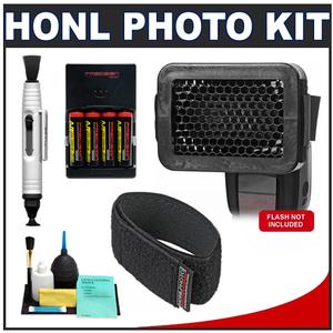 Honl Photo Professional 1/4" Honeycomb Speed Grid Diffuser for the Photo Speed System with Honl Photo Speed Strap + 4 Batteries & Charger + Accessory Kit - Digital Cameras and Accessories - Hip Lens.com