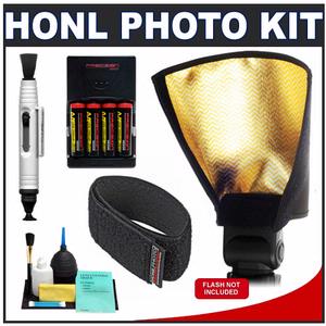 Honl Photo Professional 8" Speed Snoot / Reflector (Gold-Silver) with Honl Photo Speed Strap + 4 Batteries & Charger + Accessory Kit - Digital Cameras and Accessories - Hip Lens.com
