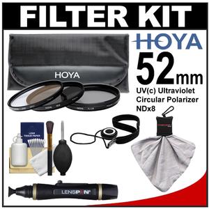 Hoya 52mm (HMC UV / Circular Polarizer / ND8) 3 Digital Filter Set with Pouch with Lenspen + Spudz + Cleaning Kit - Digital Cameras and Accessories - Hip Lens.com