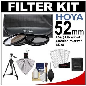 Hoya 52mm (HMC UV / Circular Polarizer / ND8) 3 Digital Filter Set with Pouch with Deluxe Photo/Video Tripod + Accessory Kit - Digital Cameras and Accessories - Hip Lens.com
